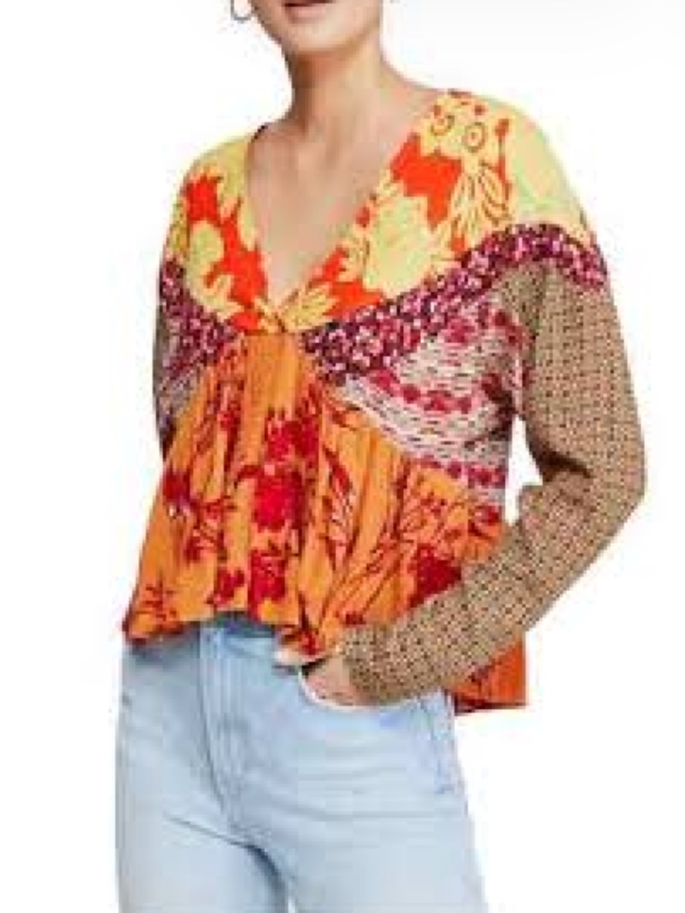 Free People Aloha State of Mind rayon top size S floral ruffle orange yellow